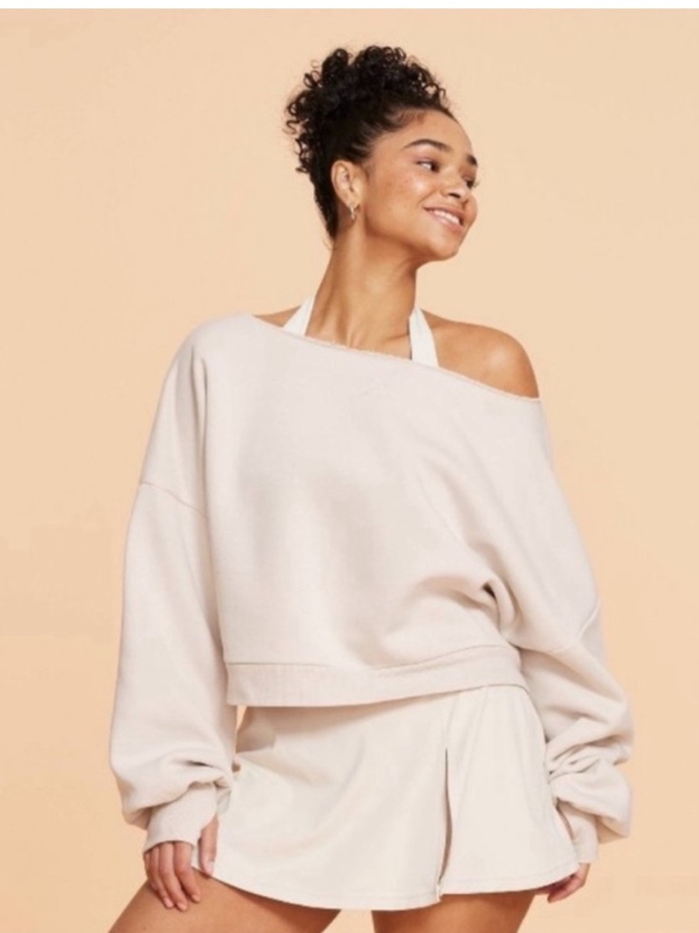 Blogilates Off-Shoulder Cream Pullover Sweater